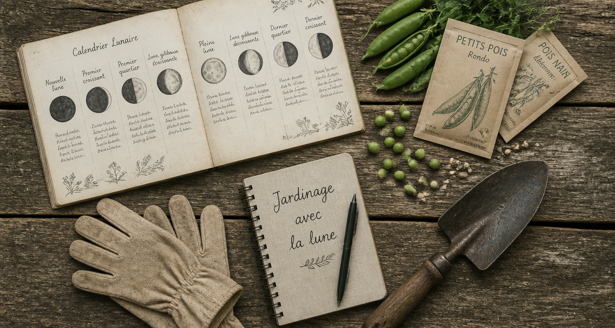quand semer les petit pois avec la lune sur une table de jardin