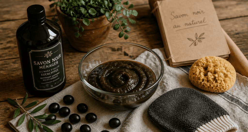 utilisation du savon noir avec accessoires naturels