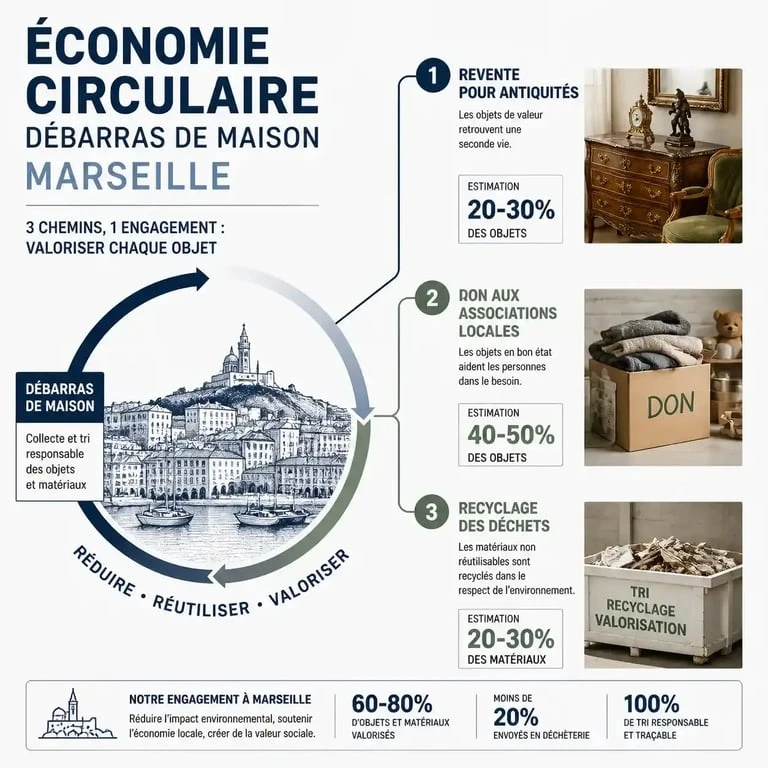 Schéma du circuit de valorisation des objets lors d'un vide maison à Marseille