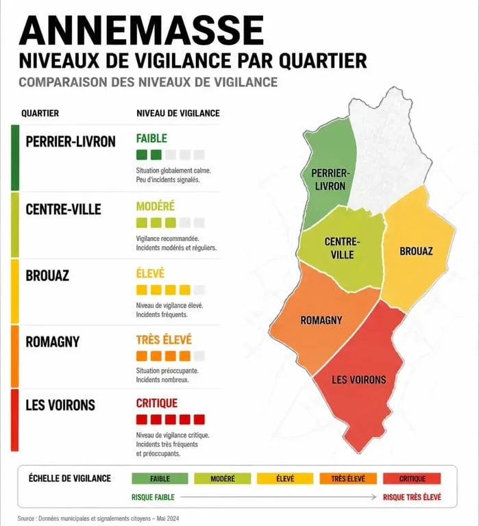 Infographie des niveaux de vigilance des quartiers à éviter à Annemasse