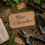 horticulteur metier outils et graines sur plan de travail