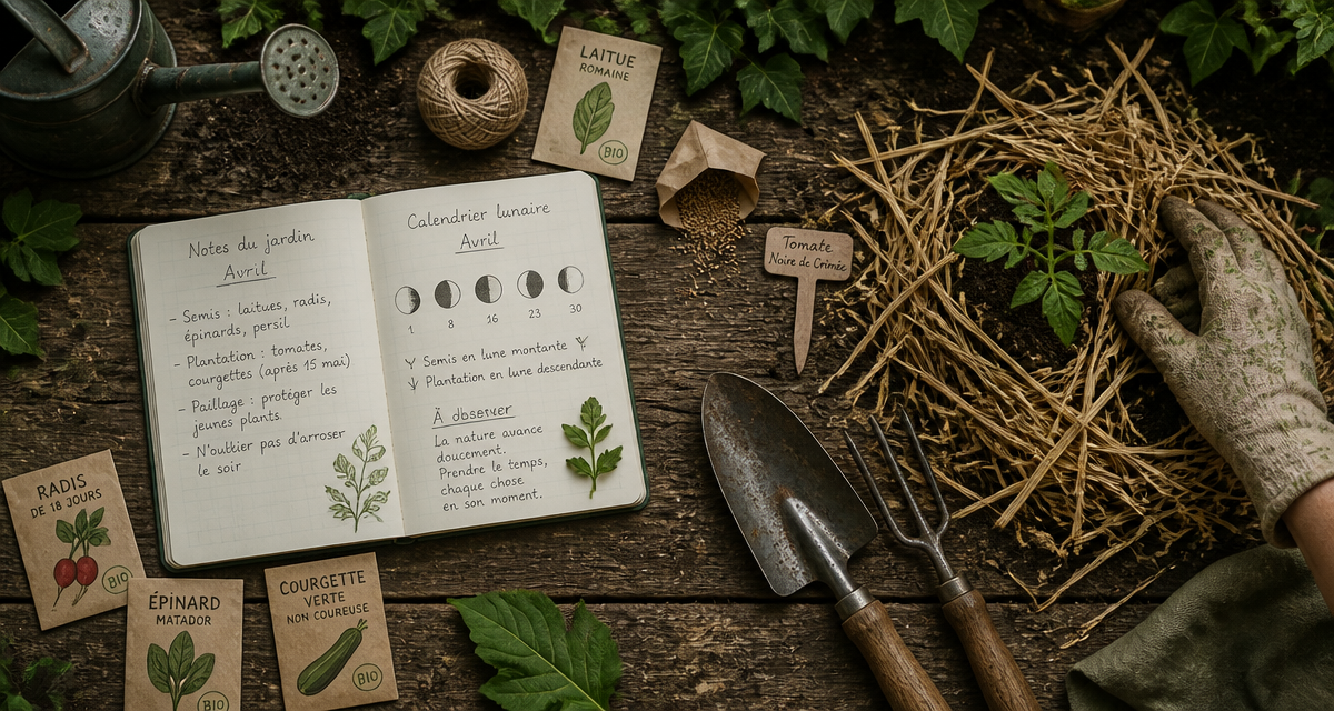 jardinier bio outils et carnet sur table