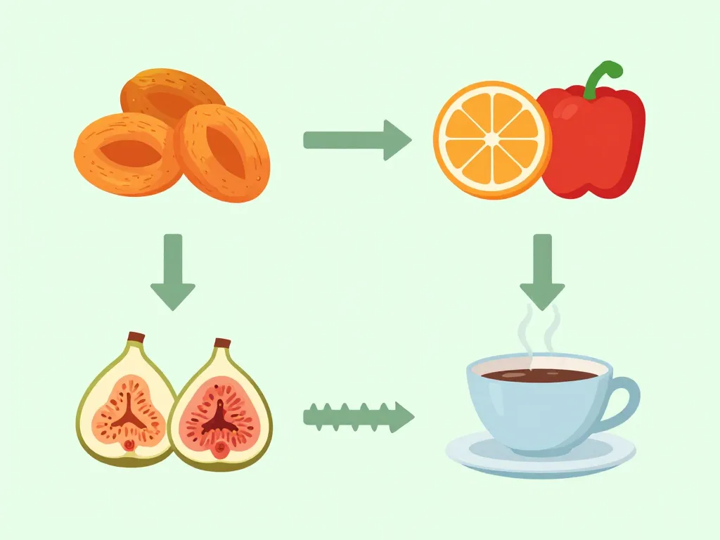 Schéma absorption fer fruit sec riche en fer et vitamine C