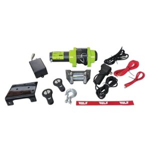 High-performance ATV winch with synthetic rope for off-road recovery.