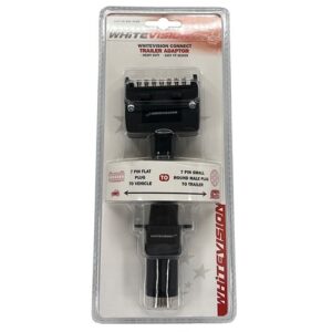 Trailer electrical connector adaptor for flat to round 7-pin plugs.