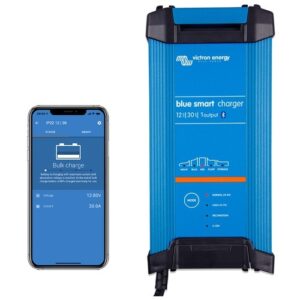 Bluetooth-enabled 12V 30A battery charger for automotive and marine use.