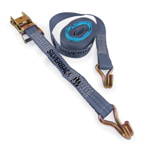Heavy-duty ratchet tie down with double wire J-hook, 6m length, 1000kg capacity for secure cargo tra.