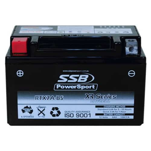 Motorcycle battery RTX7A-BS for XR Series models, high performance and reliable power.