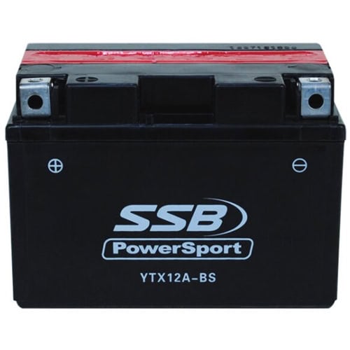 SSB Powersport YTX12A-BS motorcycle battery for powersport vehicles.