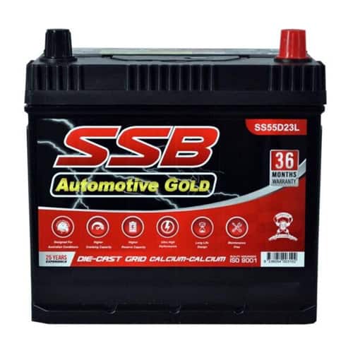 Car battery SS55D23L SSB Gold MF for reliable vehicle starting and power. Perfect for automotive ele.