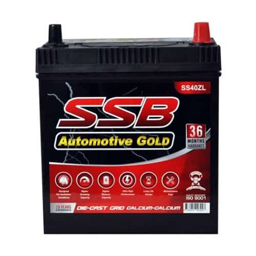 SSB Gold SS40ZL car battery with high performance and 36-month warranty. Ideal for reliable vehicle.