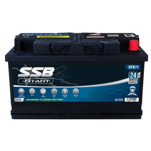 EFB car battery for stop-start systems, reliable power for vehicle starting and stopping.