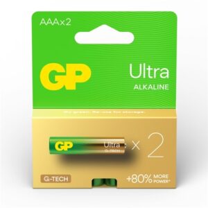 GP Ultra Alkaline AAA batteries for reliable power and long-lasting performance.