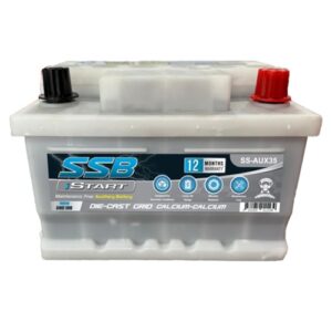 Auxiliary VRLA battery for Volvo and Mercedes trucks, model SS-AUX35, reliable power source for comm.