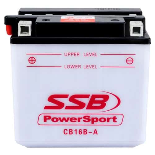 SSB Powersport flooded motorcycle battery for CB16B-A model, ideal for motorcycle electrical systems.