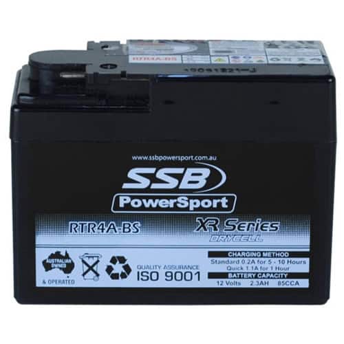 Motorcycle battery RTR4A-BS XR Series for reliable power and performance.