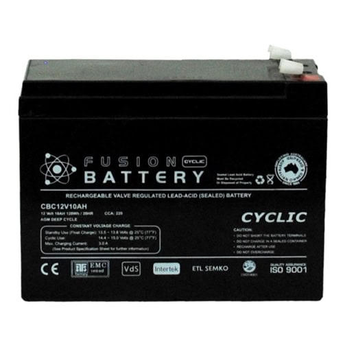 Fusion AGM 12V Deep Cycle Battery for automotive and marine use.