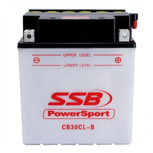 High-performance flooded motorcycle battery for Powersport vehicles, model CB30CL-B, ideal for flood.