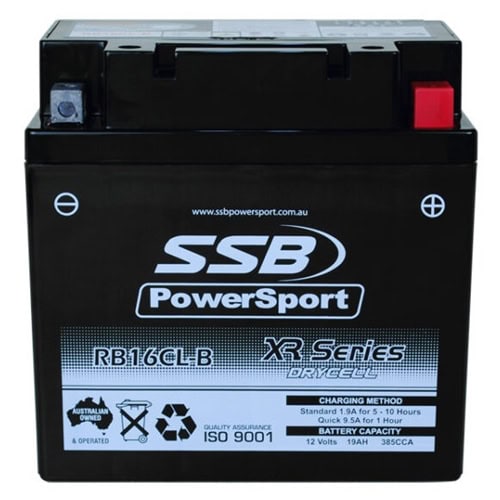 Motorcycle battery SSB XR Series RB16CL-B for reliable power and performance.
