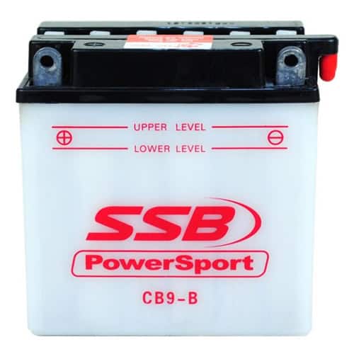 Motorcycle flooded battery for Powersport vehicles, CB9-B model, suitable for auto electrical repair.