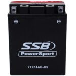 SSB Powersport YTX14AH-BS motorcycle battery for reliable vehicle starting.