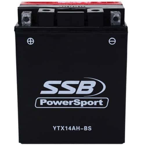 SSB Powersport YTX14AH-BS motorcycle battery for reliable vehicle starting.