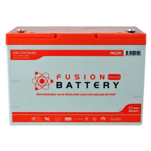 Fusion AGM Deep Cycle 12V 105Ah Battery for auto electrical systems.
