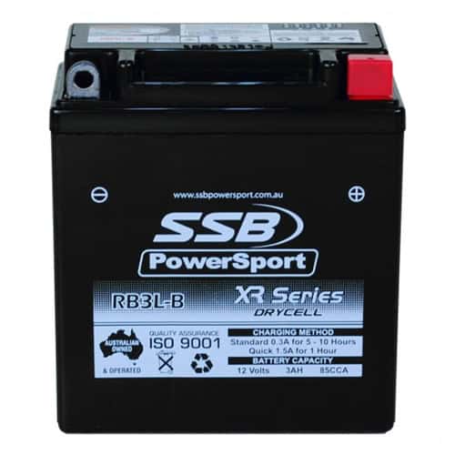 Motorcycle battery RB3L-B SSB XR Series for reliable power and performance. Perfect for motorcycle e.