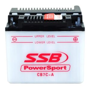 SSB Powersport flooded motorcycle battery for CB7C-A model, ideal for motorcycle electrical systems.