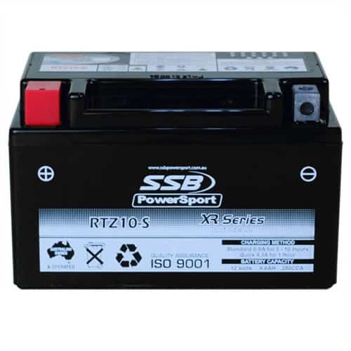 Motorcycle battery RTZ10-S from SSB XR Series, ideal for reliable motorcycle starting.