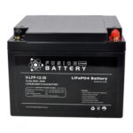 High-capacity 12V deep cycle lithium battery for automotive and renewable energy use.