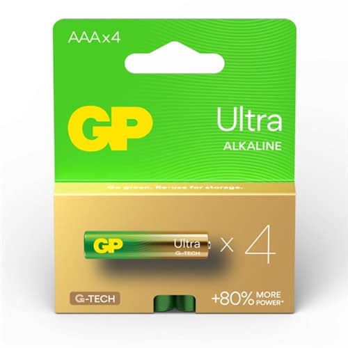 GP Ultra Alkaline AAA batteries for reliable power and performance. Perfect for everyday electronic.