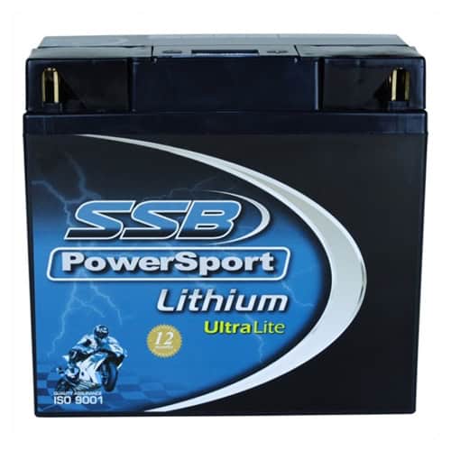 SSB PowerSport Lithium Ultralite Motorcycle Battery for high-performance bikes.