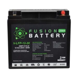 Fusion Lithium V-LFP-12-20 deep cycle lithium battery for automotive and renewable energy applicatio.