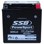 Motorcycle battery RB9L-B from SSB PowerSport XR Series, ideal for reliable motorcycle starting.