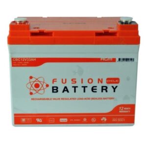 Fusion AGM 12V Deep Cycle Battery for automotive and marine applications.