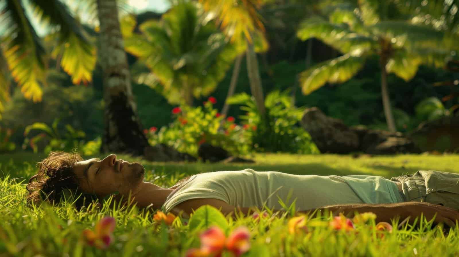 A man sleeping peacefully on the grass