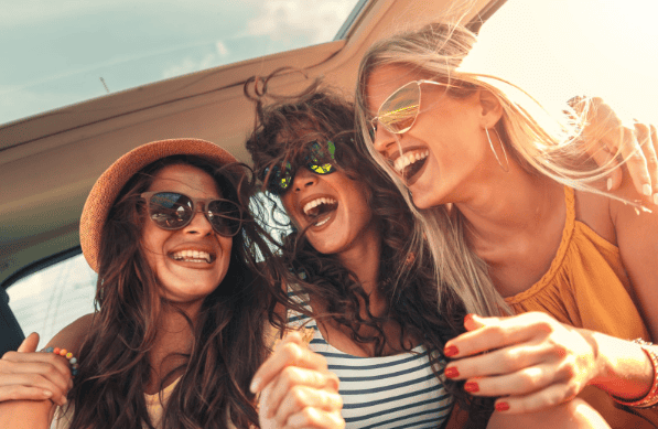Three relaxed and happy women.