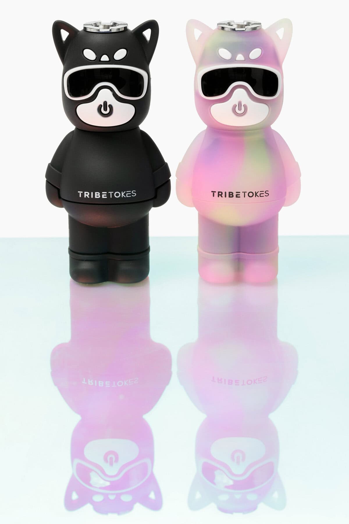 Black and Tie Dye Vape Kitties On Reflective Glass