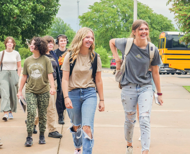 New students walking in to tri county tech first day