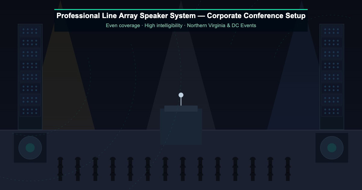 Professional line array speaker system setup for corporate conference in Northern Virginia
