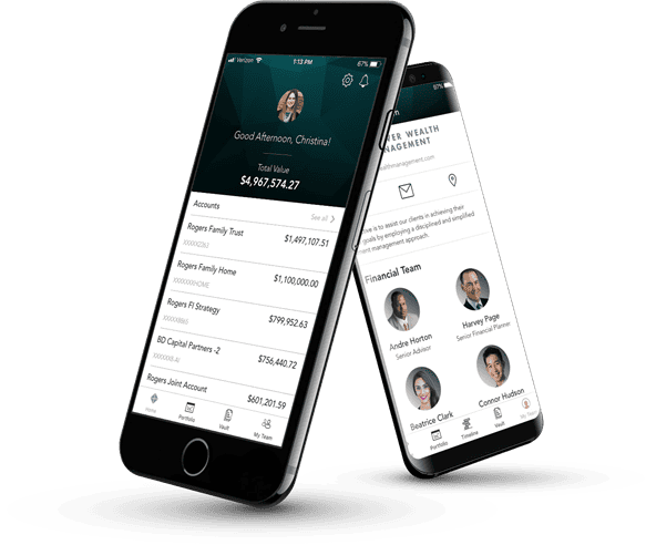 The Trust Point Wealth App shown on two smartphones
