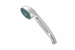 Βρύση ντους με μοντέρνο σχεδιασμό και ασημί επιφάνεια, ιδανική για μπάνιο και κουζίνα.