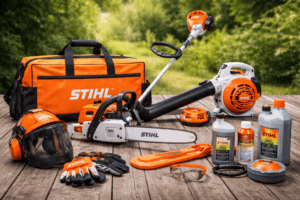 Αντικείμενα εργασίας και προστασίας STIHL για κηπουρική και δασική εργασία.