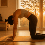 posture du chat en yoga sur tapis au soleil