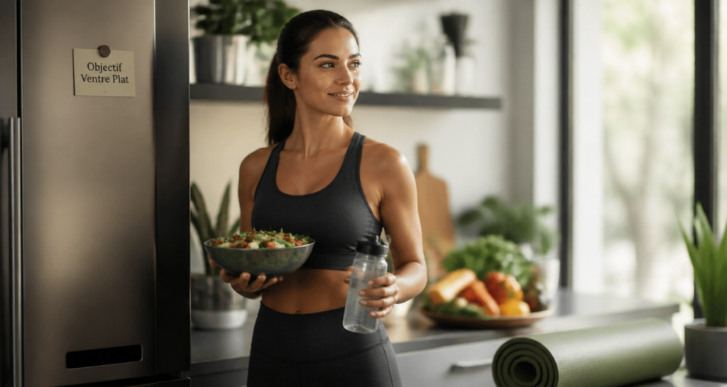 Femme sportive bruler les graisses ventre cuisine