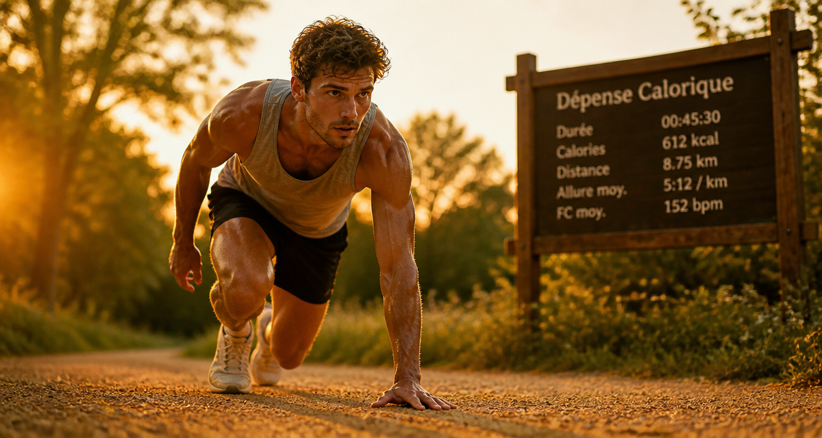 calories course a pieds coureur sur piste au soleil