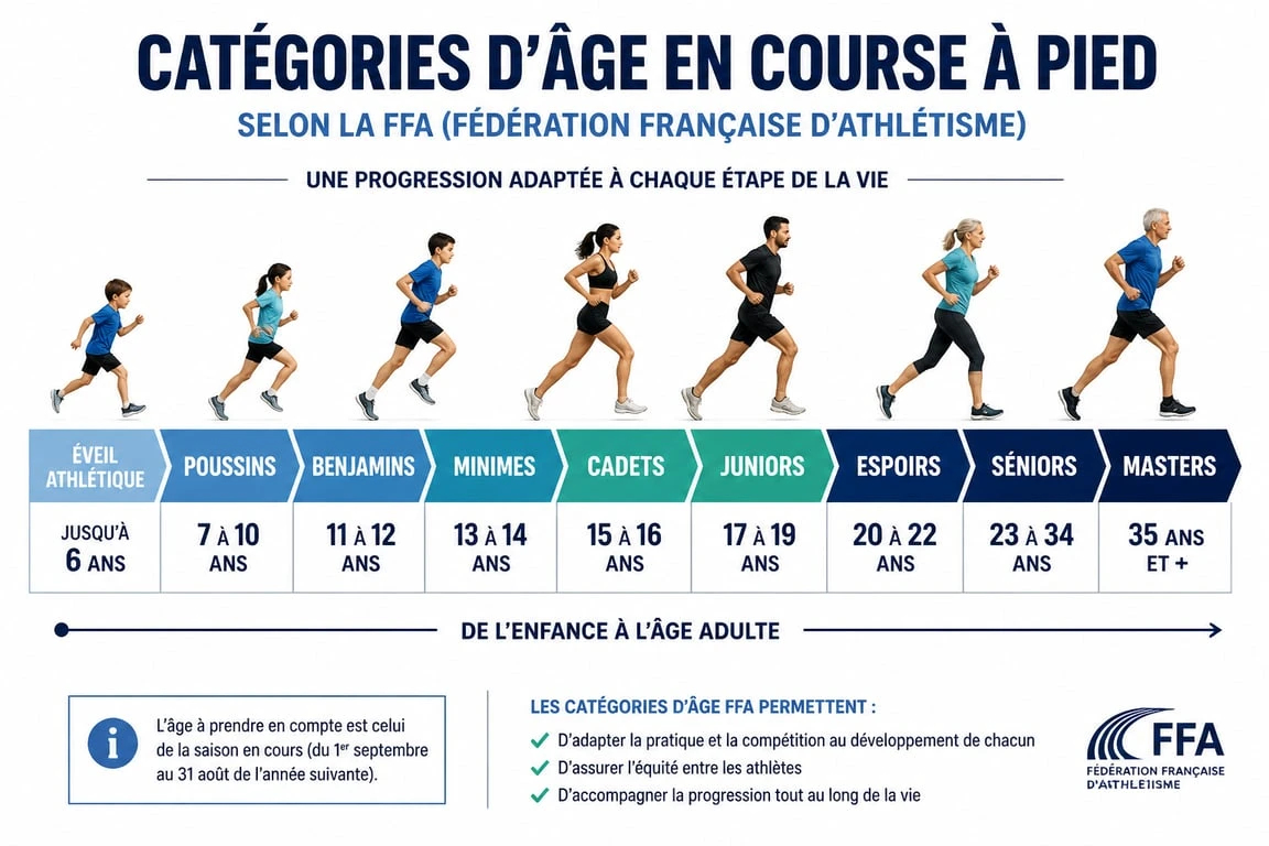 Infographie des catégories d'âge en course à pied 2024 FFA