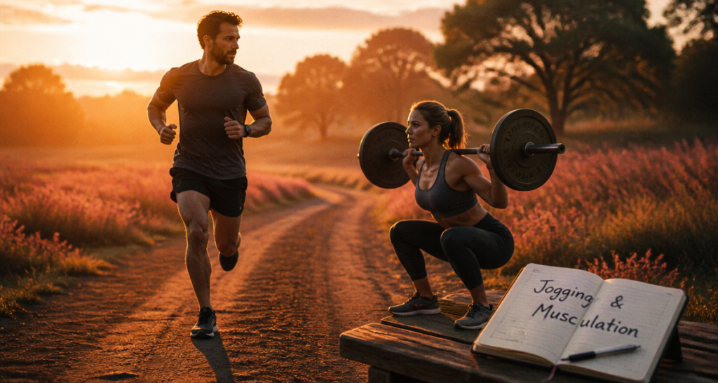 Jogging et musculation sur piste au lever du soleil
