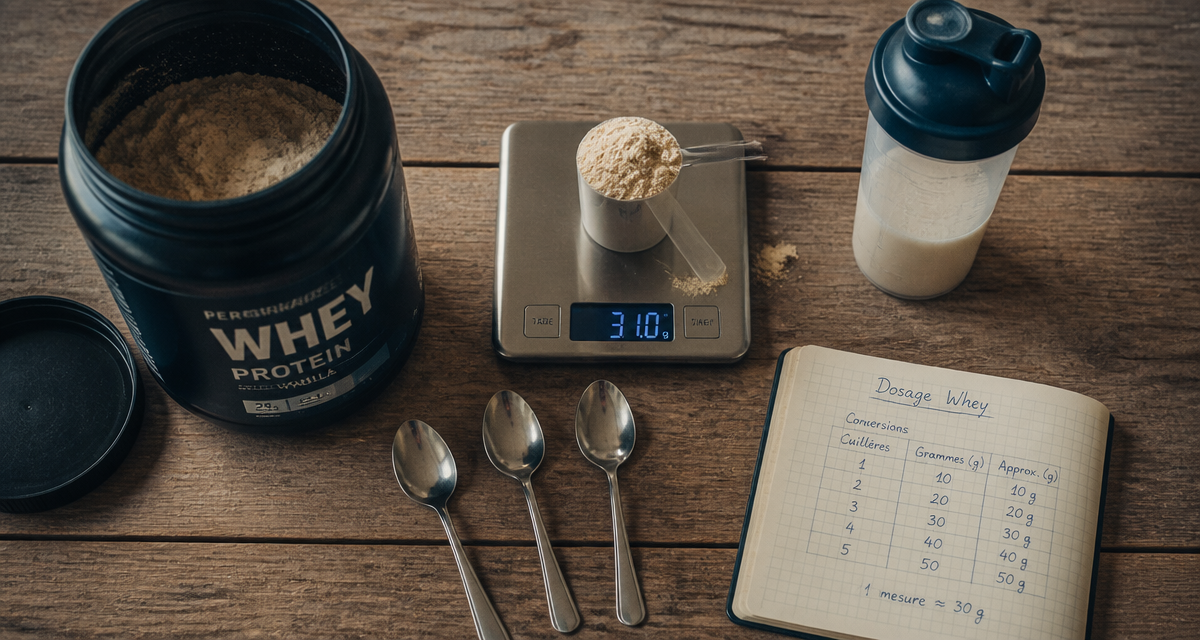 1 scoop de whey en gramme sur balance de cuisine